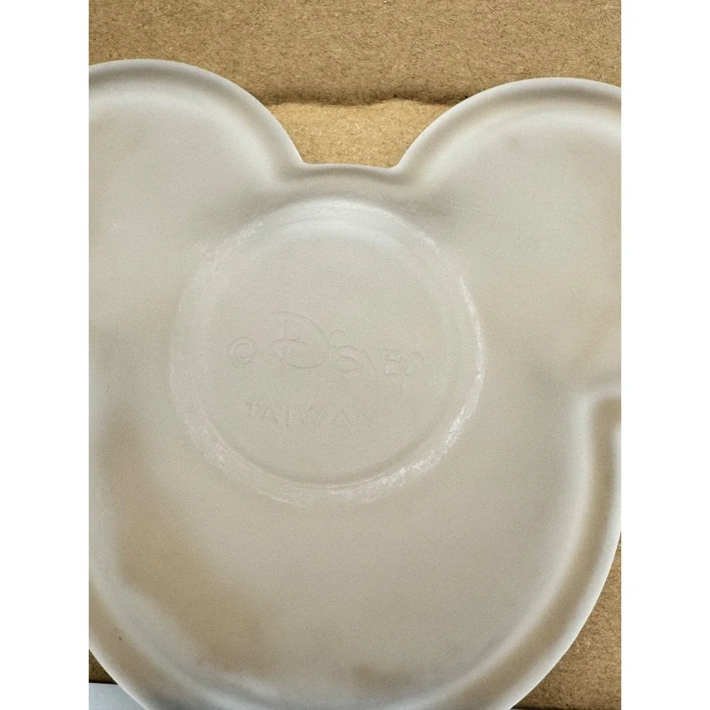 Disney Mickey Mouse Pillar Candle Set 2pc Tan Chunk Wax & 2 Frosted Glass Bases